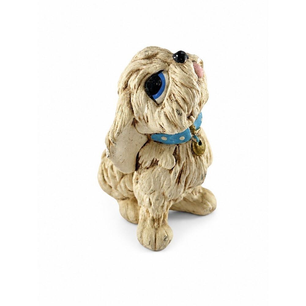 Pendelfin Tammy Dog Figurine Stoneware Made in England Blue Collar Big Eyes